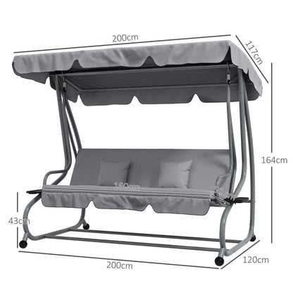 Outsunny Three Person Garden Swing Chair With Adjustable Canopy And Tilting Backrest For Outdoor Family Use