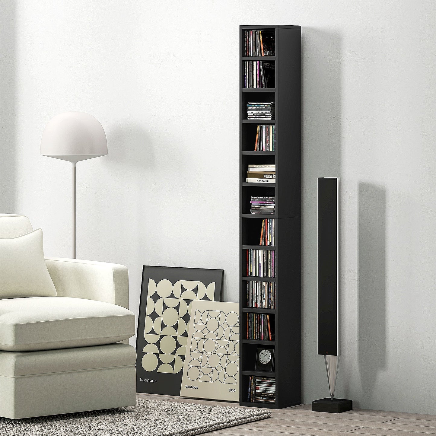 HOMCOM 204 CD Storage Tower Tall Narrow Media Organizer Anti Tip Design for Music Lovers