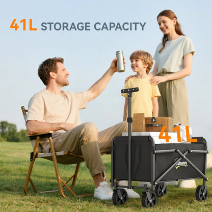 Outsunny 41L Festival Trolley On Wheels Heavy Duty Folding Wagon With Adjustable Handle For Beach Camping Festivals