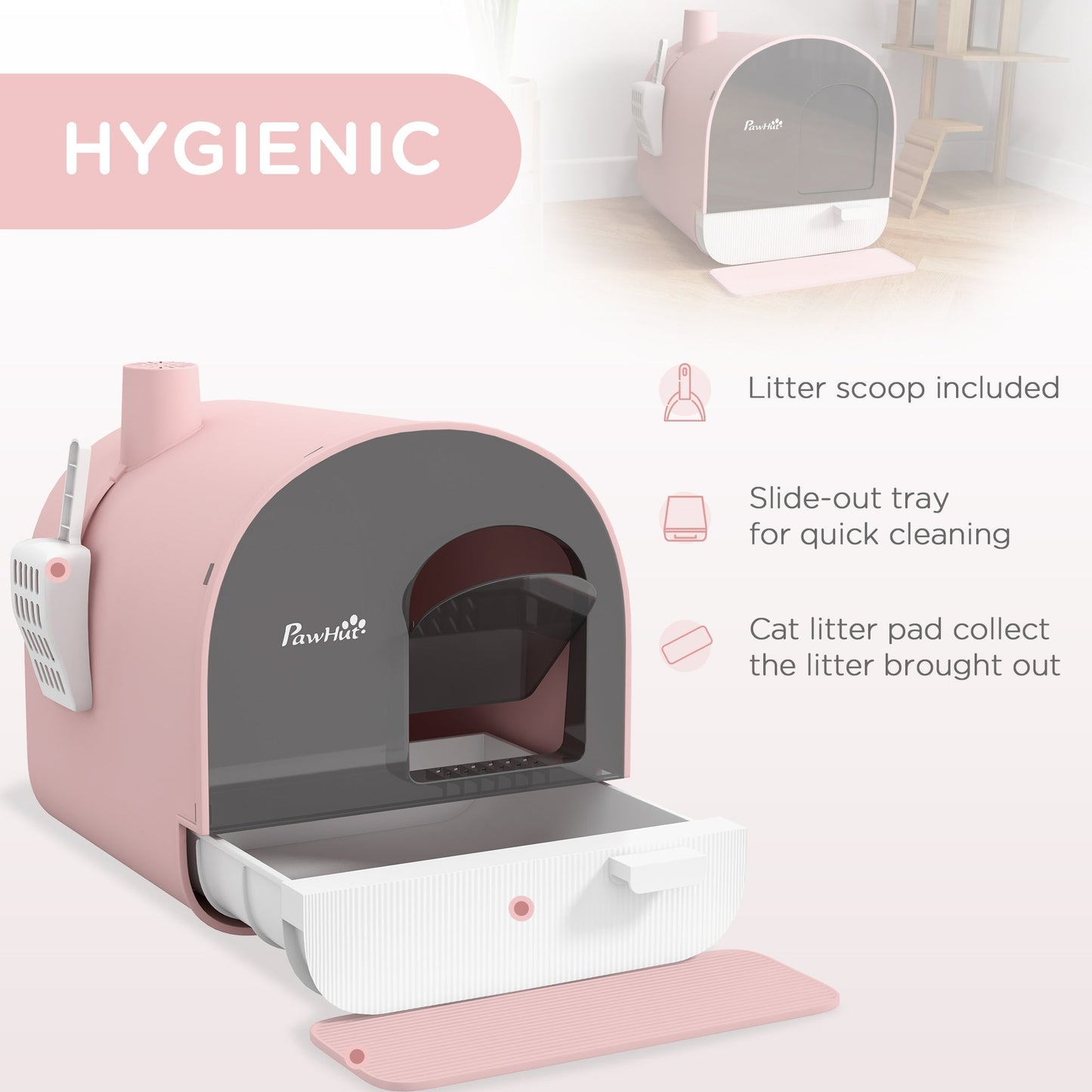 PawHut Hooded Cat Litter Box With Lid For Indoor Cats Odor Control Privacy Scoop