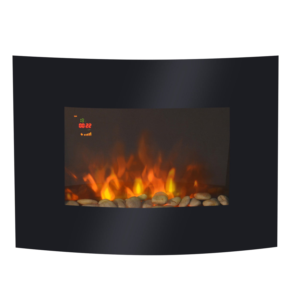 HOMCOM LED Wall Mounted Electric Fireplace With Curved Glass Dual Heat 7 Colour Lights Slimline 900 1800W For Homes