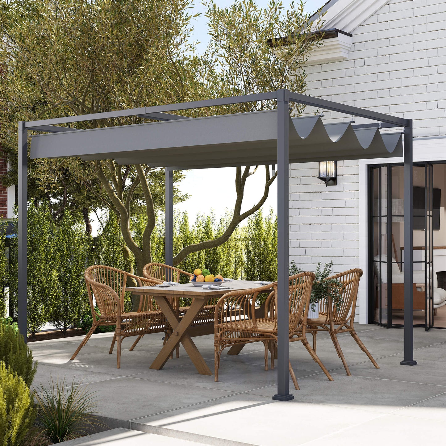 Outsunny Outdoor Pergola 3x2m With Retractable Roof For Garden And Patio Metal Gazebo Shelter With Drainage Holes