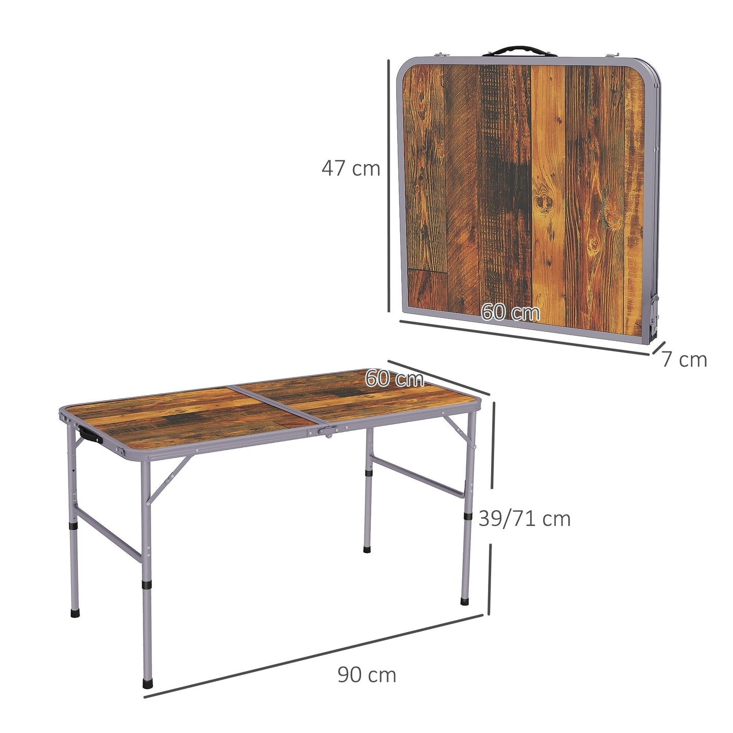 Outsunny 3ft Folding Camping Table Height Adjustable Portable Aluminium Rust Resistant for Campers and Outdoor Parties